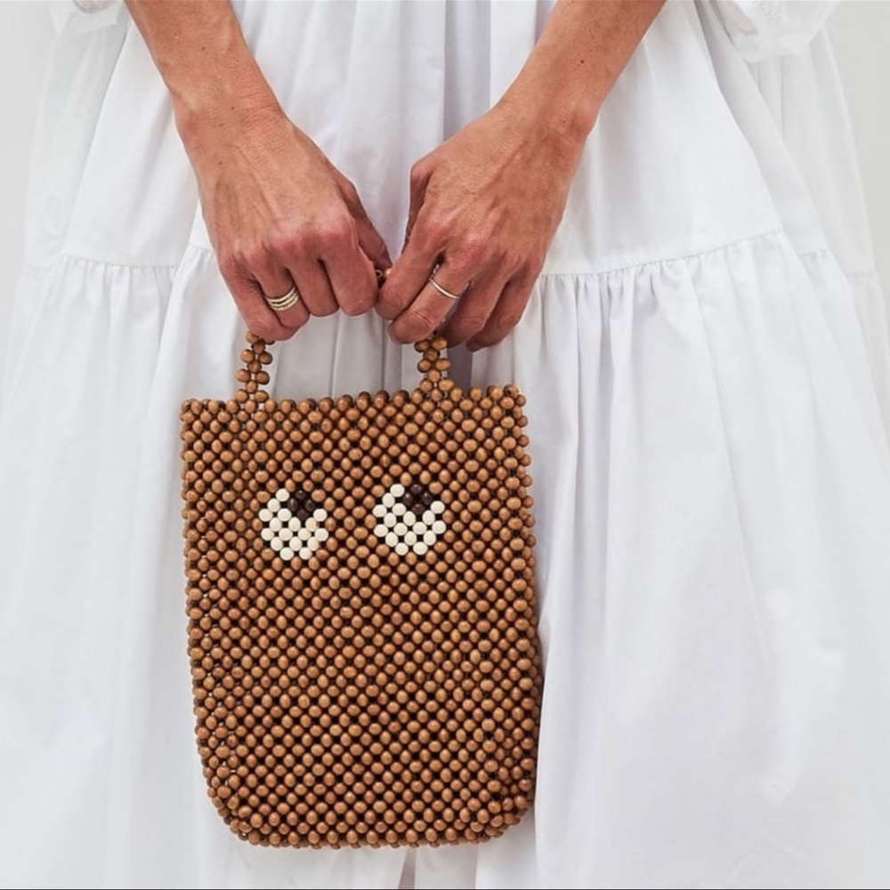 Anya Hindmarch Brown Beaded Mini Bag with White Eye Detail